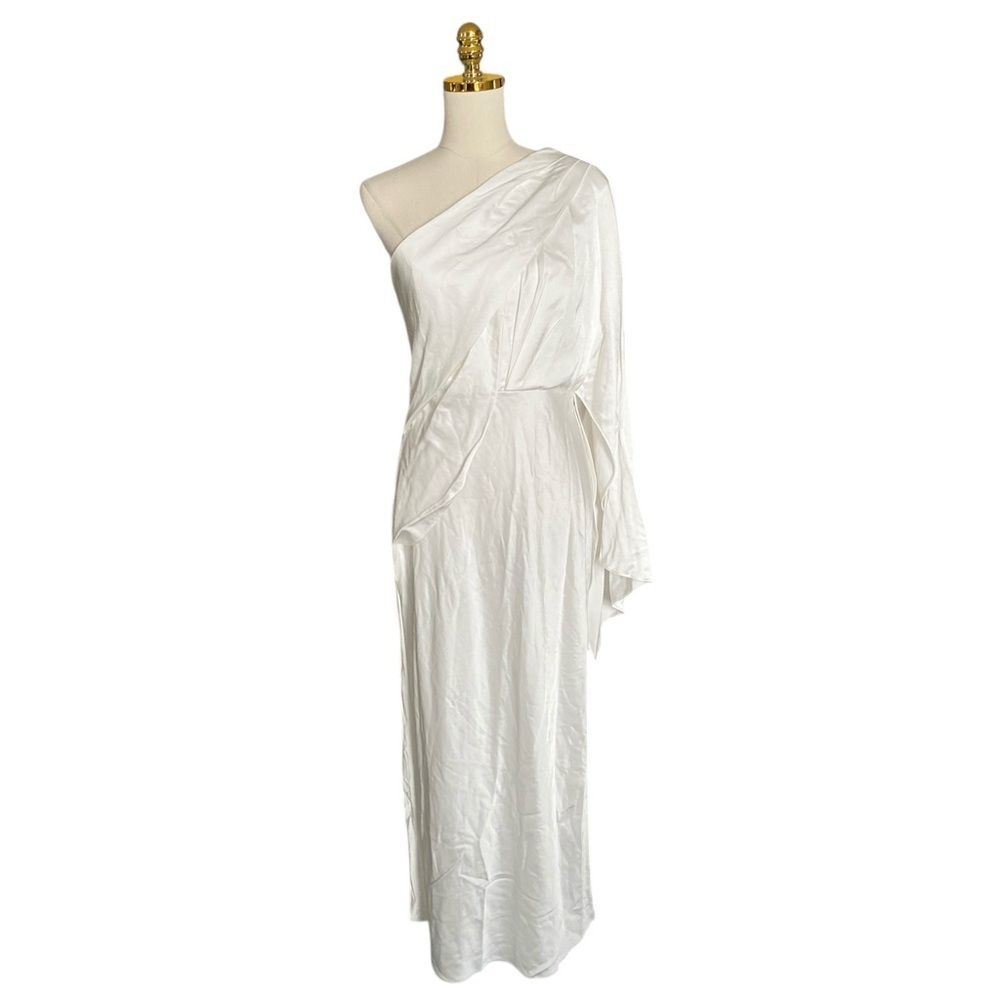 Significant Other Kelsie One-shoulder Cape Ivory Satin Prom Gown Women’s Size 8 - Picture 4 of 10